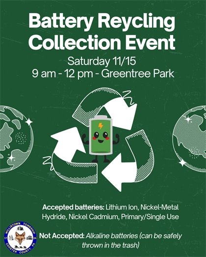 Battery Recycling Event 11/15 9 am -12 pm - Greentree Park